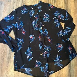 Chic Black and Blue Floral Blouse